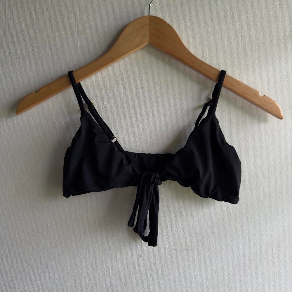 San Lorenzo Bikinis Front Tie Triangle Bikini Top Womens Medium Black Minimalist